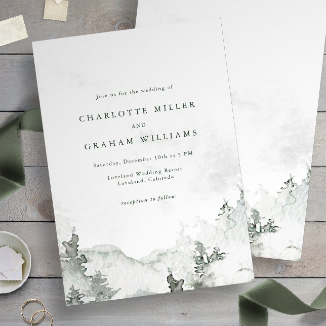 Convites Casamento Floresta Simples Aquarela (Green and White - Watercolor Simple Forest Wedding Invitation
)