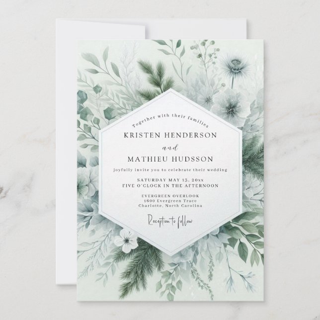 Convites Casamento Floresta Verde Musgo (Frente)