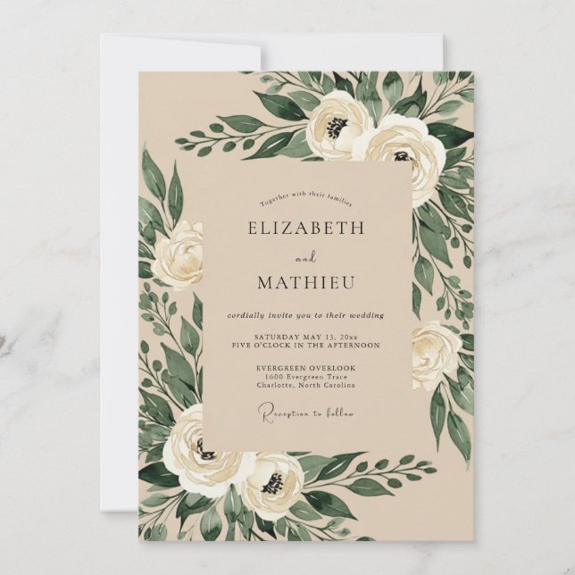 Convites Casamento Floresta Verdejante Creme (Frente)