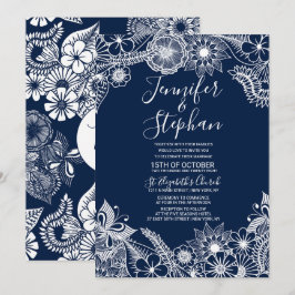Convites Casamento Florestal Azul Marinho Branco