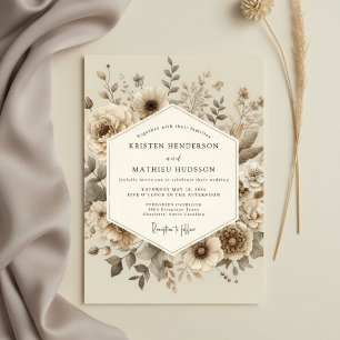 Convites Casamento Florestal Botânico Creme