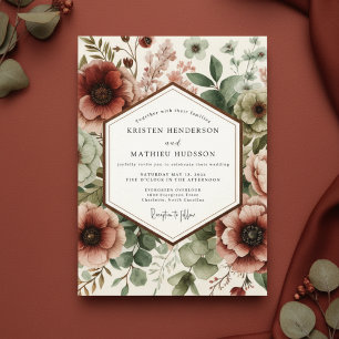 Convites Casamento Florestal com Flora Burgundy