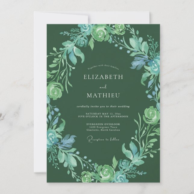 Convites Casamento Florestal com Flora Emerald (Frente)