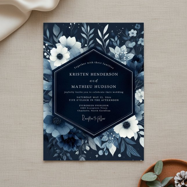 Convites Casamento Florestal com Florada Índigo (Criador carregado)