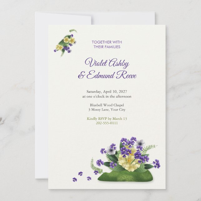 Convites Casamento Florestal de Violetas Doces e Primaveras (Frente)