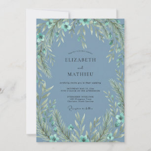 Convites Casamento Florestal em Azul Ardósia