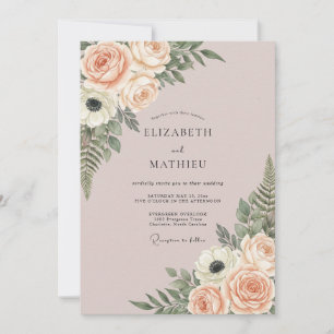 Convites Casamento Florestal em Rosa Empoeirado Polido