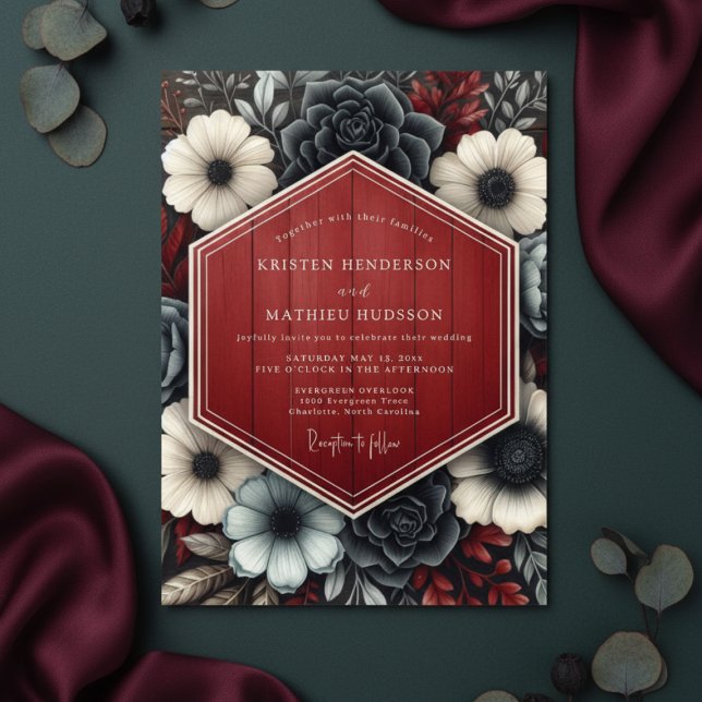 Convites Casamento Florestal Floral Carmesim (Criador carregado)