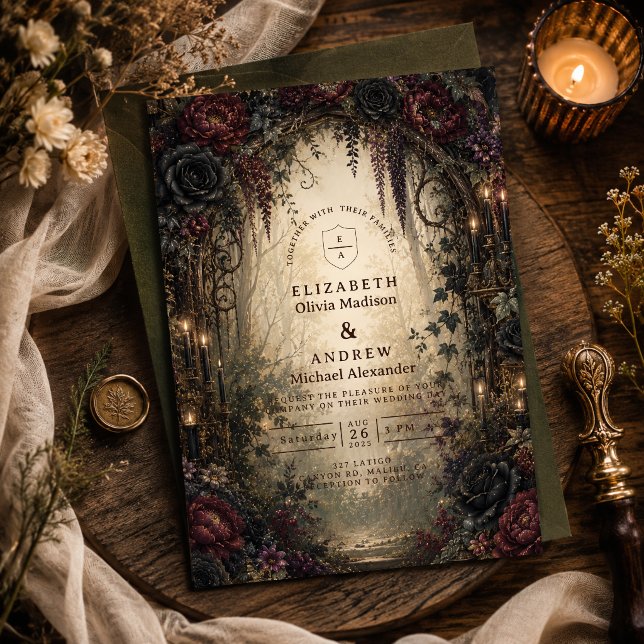 Convites Casamento Florestal Gótico (Criador carregado)