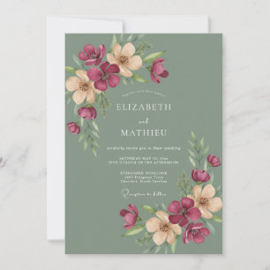 Convites Casamento Florestal Mal-humorado em Verde Sálvia