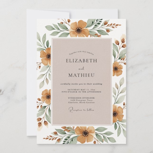 Convites Casamento Florestal Morno Âmbar (Frente)