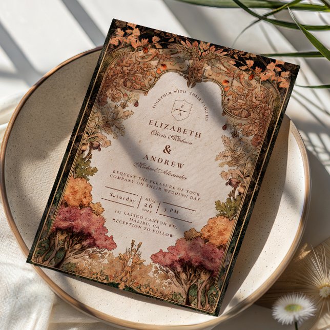 Convites Casamento Florestal Outonal Vintage (Criador carregado)