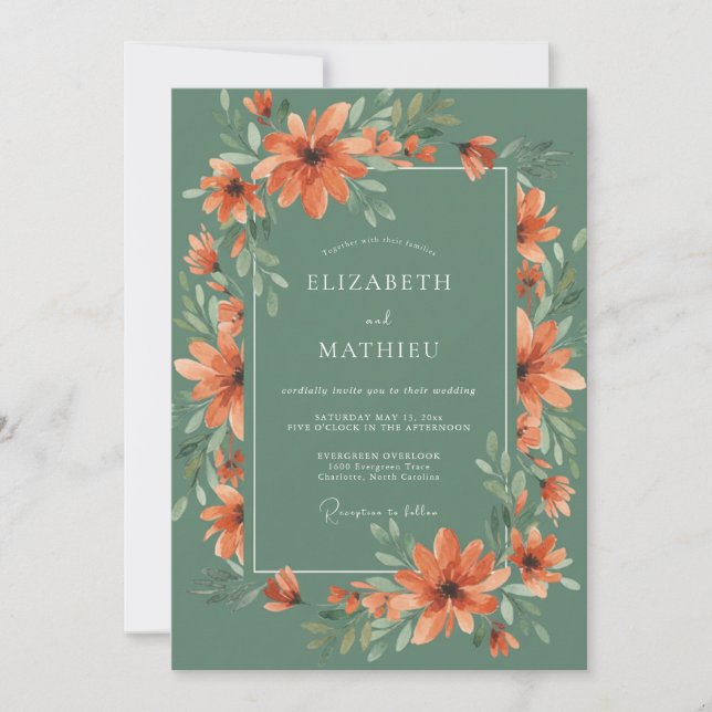 Convites Casamento Florestal Pintado em Verde Sage (Frente)