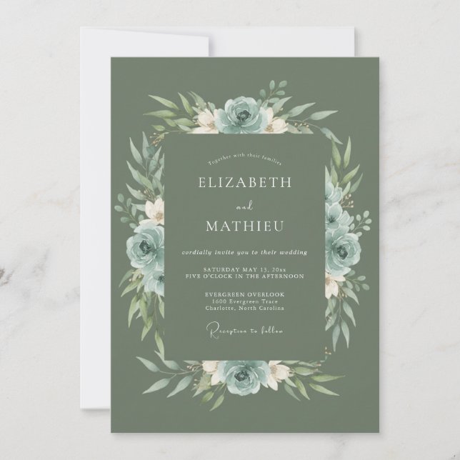 Convites Casamento Florestal Terroso em Verde Sage (Frente)