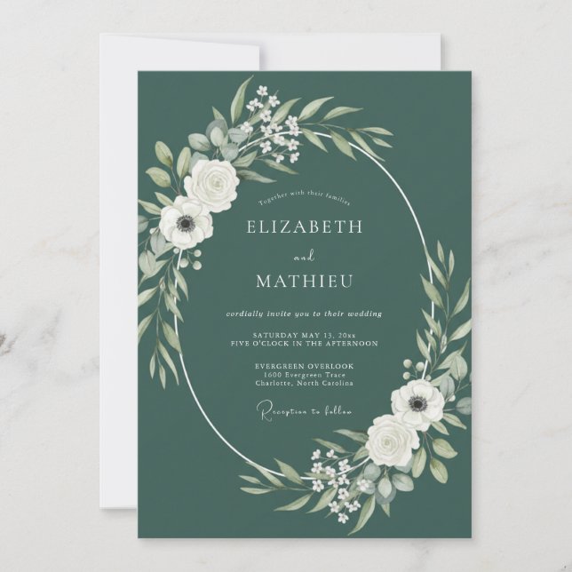 Convites Casamento Florestal Verde Elegante (Frente)