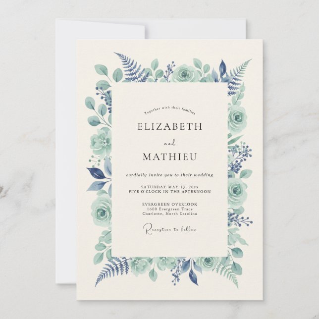 Convites Casamento Florestal Verde Menta Luxuriante (Frente)