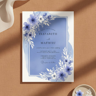 Convites Casamento Florido Aéreo Azul Ardósia