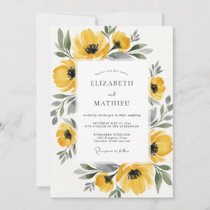 Convites Casamento Florido Amarelo Pintado