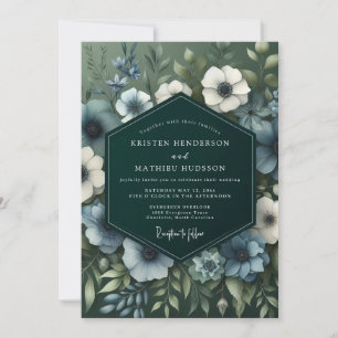Convites Casamento Florido Azul Ardesia Verdejante