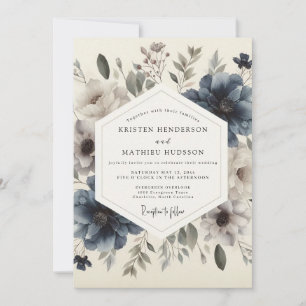 Convites Casamento Florido Azul Ardósia Mal-humorado