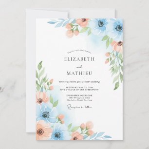 Convites Casamento Florido Azul Céu Pintado à Mão