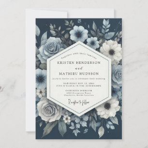 Convites Casamento Florido Azul Desbotado e Mal-humorado