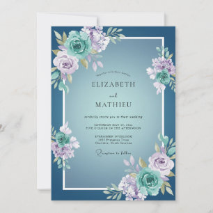 Convites Casamento Florido Azul Empoeirado