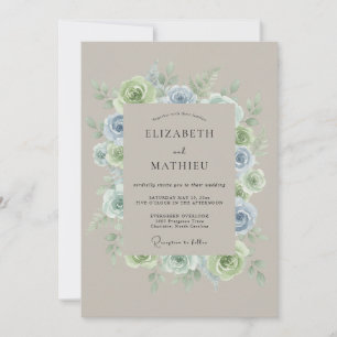 Convites Casamento Florido Azul Empoeirado Verdejante