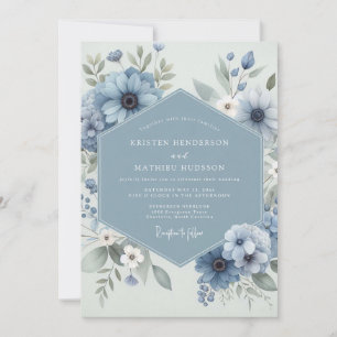 Convites Casamento Florido Azul Sombrio Caprichoso
