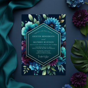 Convites Casamento Florido Azul Turquesa Sombrio