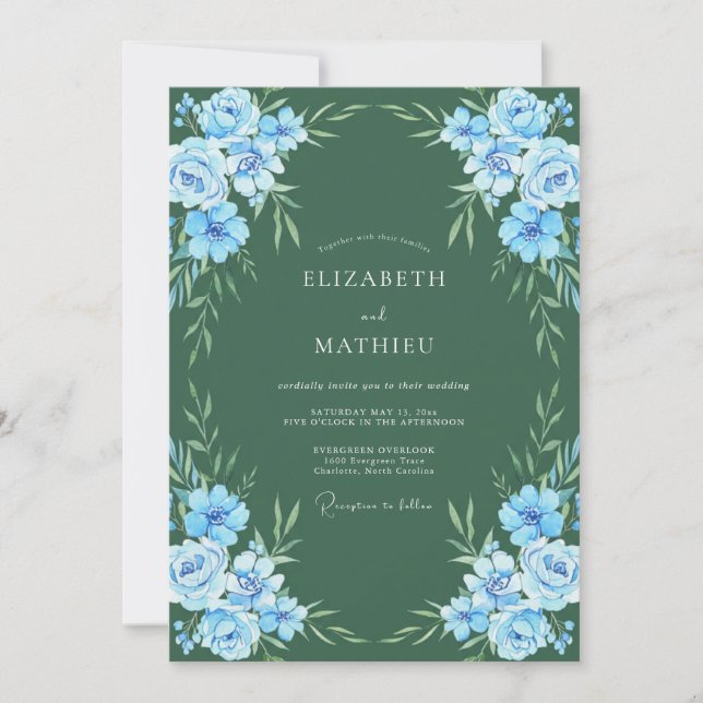 Convites Casamento Florido Azure da Floresta (Frente)
