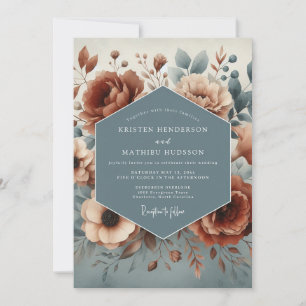 Convites Casamento Florido Boho de Terracota