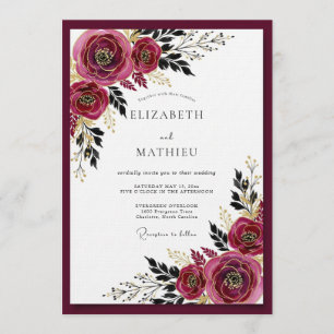 Convites Casamento Florido Burgundy Moody