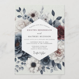 Convites Casamento Florido Burgundy Slate Mal-humorado