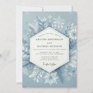 Convites Casamento Florido de Inverno Azul Ardesia