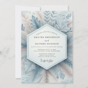 Convites Casamento Florido de Inverno Azul Empoeirado
