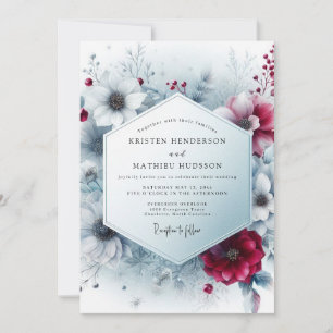 Convites Casamento Florido de Inverno em Borgonha Profundo