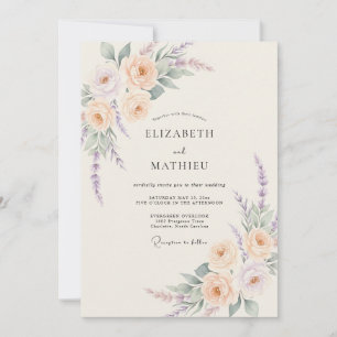 Convites Casamento Florido de Lavanda e Pêssego