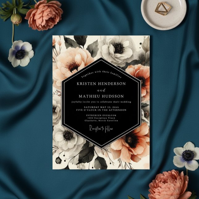 Convites Casamento Florido de Pêssego Sombrio (Criador carregado)