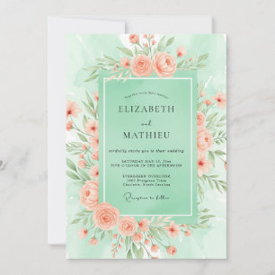 Convites Casamento Florido de Primavera em Verde Limão