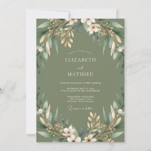 Convites Casamento Florido de Verde Sage