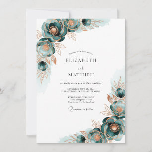 Convites Casamento Florido Dourado Turquesa
