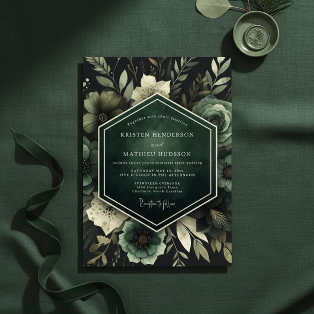 Convites Casamento Florido e Exuberante Esmeralda (Criador carregado)