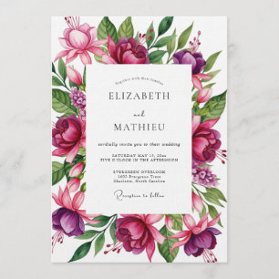 Convites Casamento Florido e Exuberante Magenta