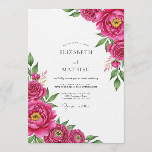 Convites Casamento Florido e Exuberante Magenta Pintado