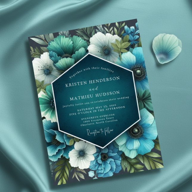 Convites Casamento Florido em Verde Azul (Criador carregado)