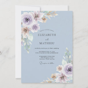 Convites Casamento Florido Exuberante em Azul Poeirento