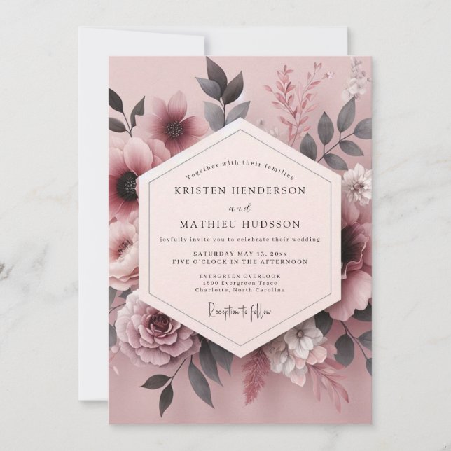 Convites Casamento Florido Fumaça Malva (Frente)
