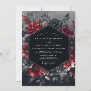 Convites Casamento Florido Gótico Borgonha