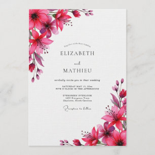 Convites Casamento Florido Magenta Pintado